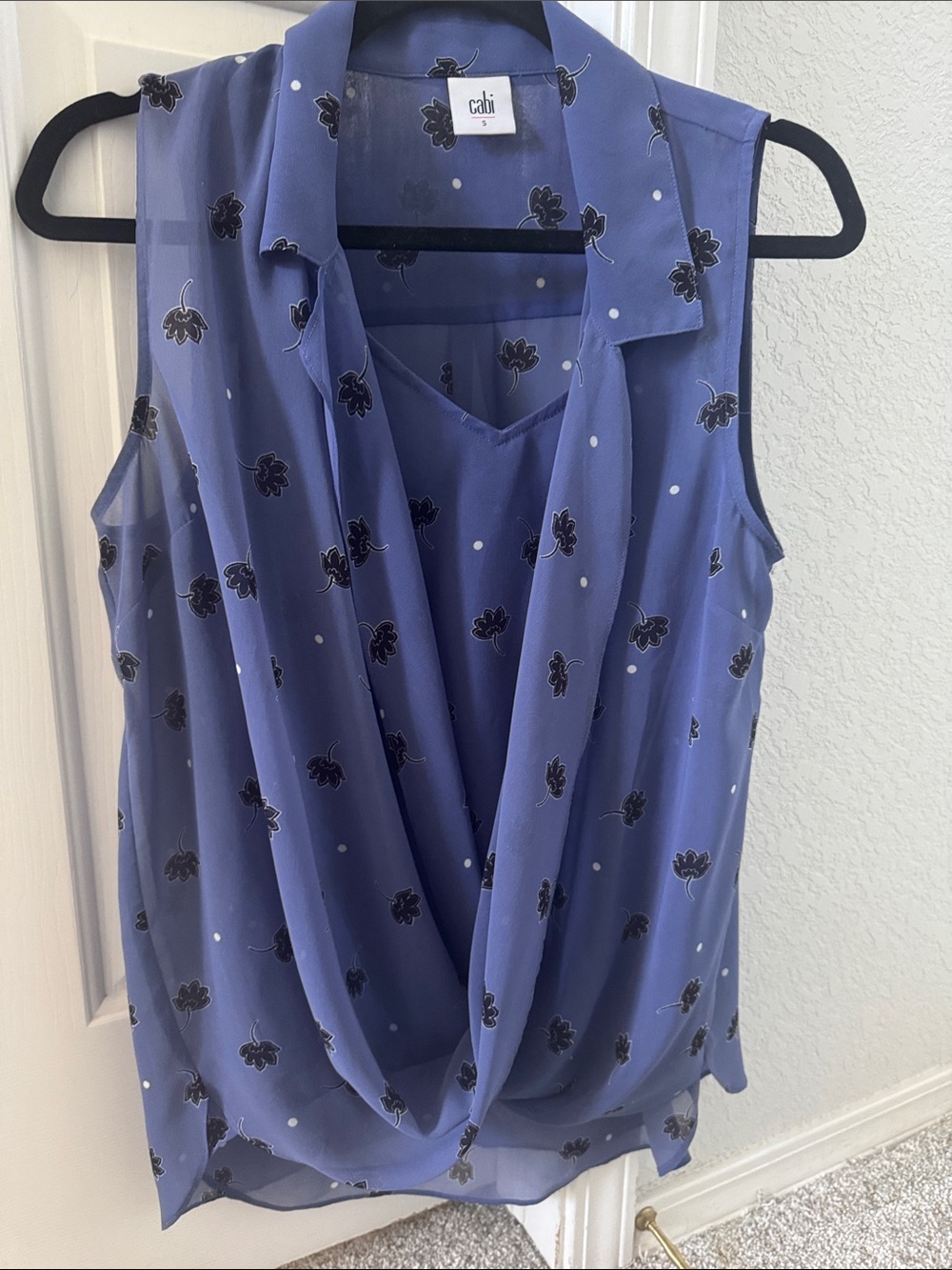 CAbi Periwinkle Draped Floral Sleeveless Camisole
